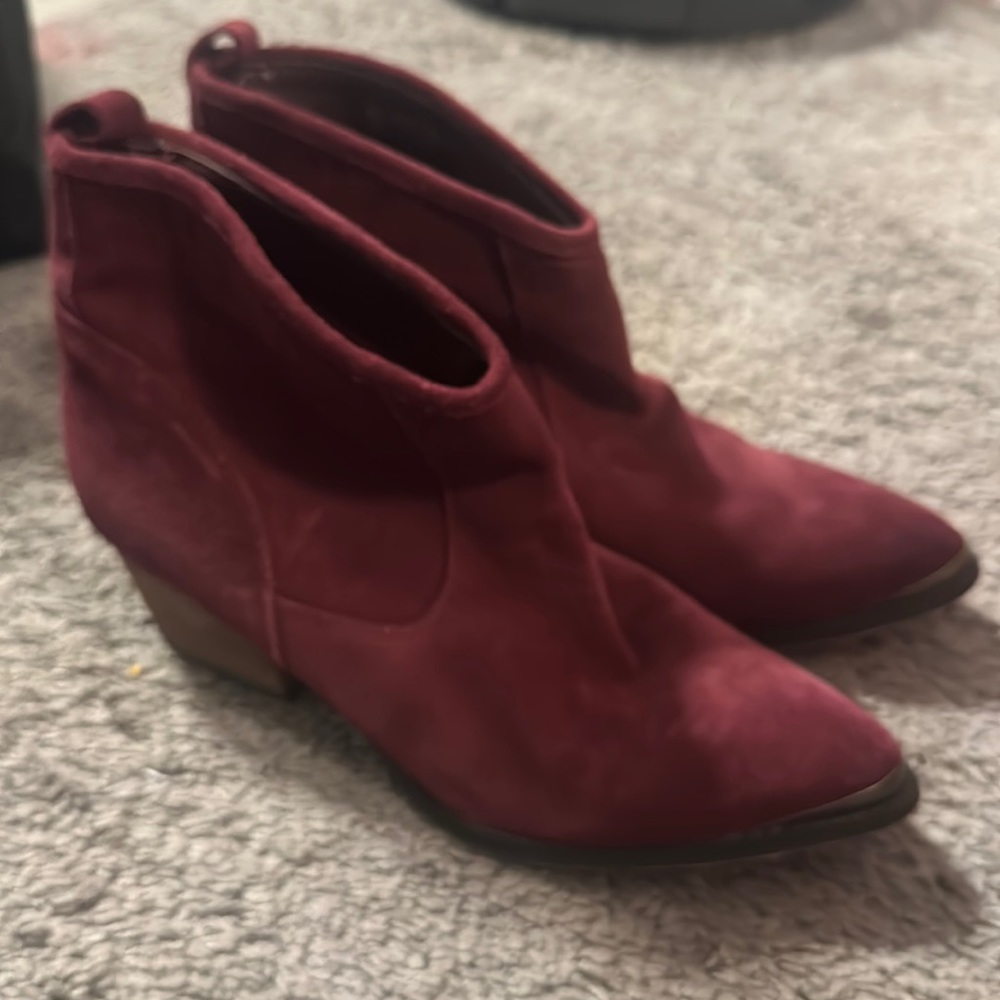 Burgundy booties with gold toe